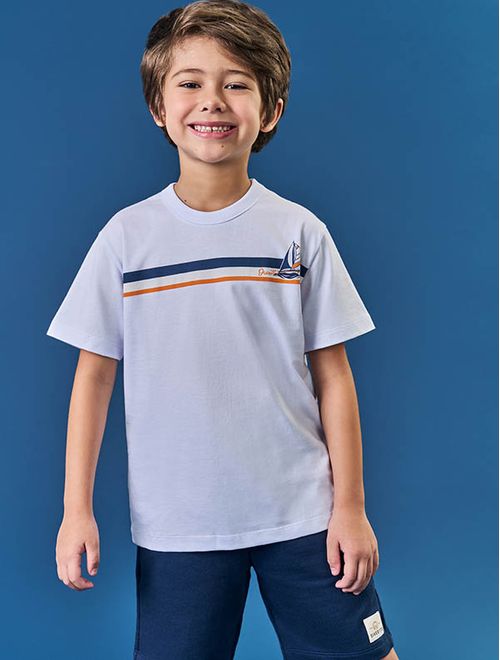 Conjunto Infantil Menino Camiseta Barco E Bermuda Branco Divertto