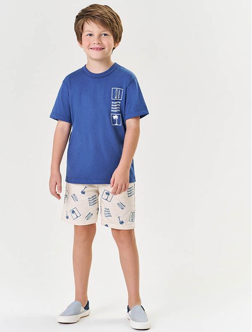 Conjunto Infantil Menino Camiseta E Bermuda Praia Azul Divertto