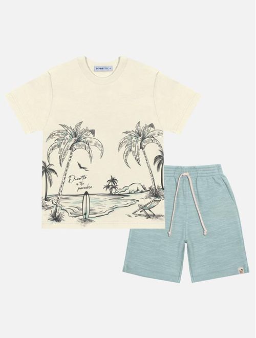 Conjunto Infantil Menino Camiseta E Bermuda Praia Natural Divertto