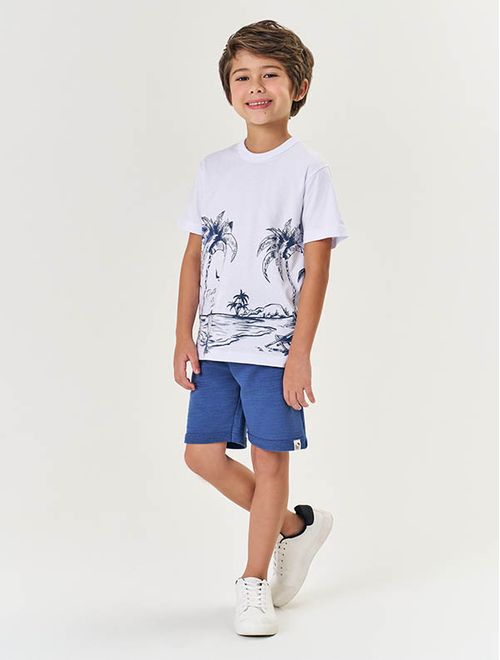 Conjunto Infantil Menino Camiseta E Bermuda Praia Branco Divertto