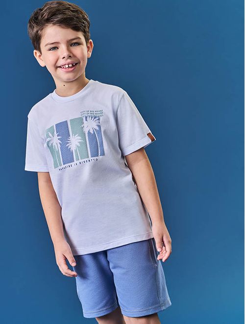 Conjunto Infantil Menino Camiseta Coqueiro E Bermuda Branco Divertto