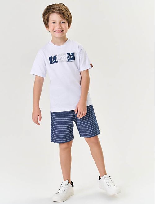 Conjunto Infantil Menino Camiseta E Bermuda Listrada Branco Divertto