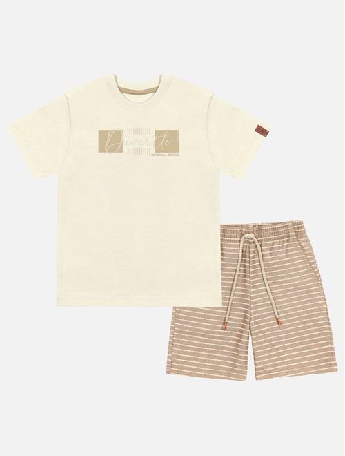 Conjunto Infantil Menino Camiseta E Bermuda Listrada Bege Divertto