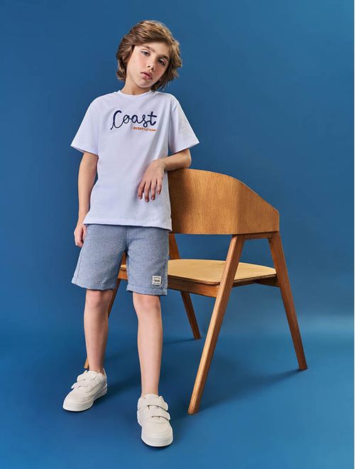 Conjunto Infantil Menino Camiseta Coast E Bermuda Branco Divertto