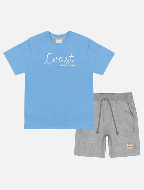 Conjunto Infantil Menino Camiseta Coast E Bermuda Azul Divertto