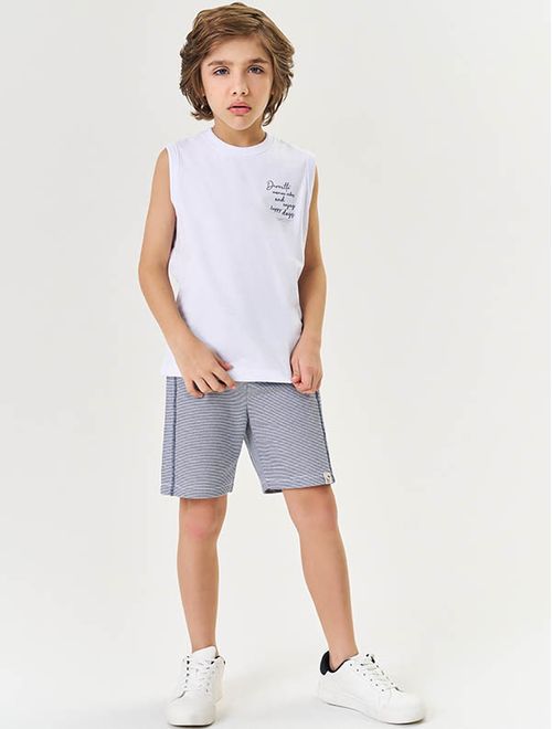 Conjunto Infantil Menino Regata Estampa Costas E Bermuda Branco Divertto