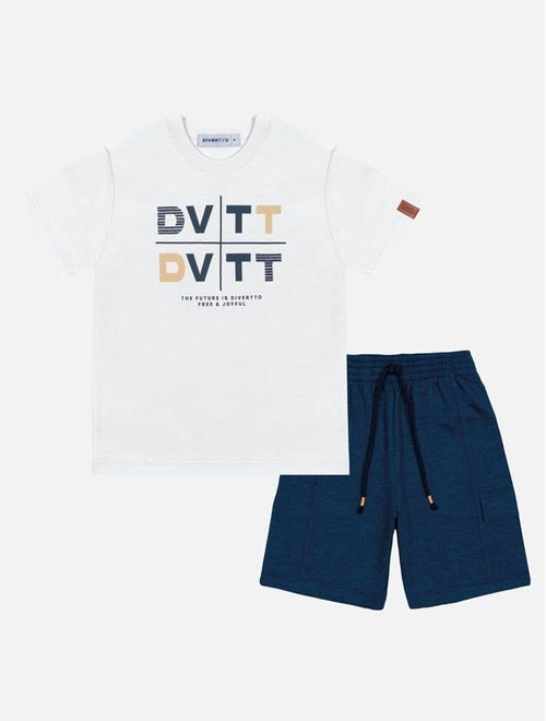 Conjunto Infantil Menino Camiseta Cvtt E Bermuda Branco Divertto