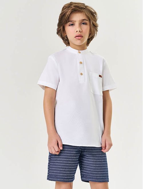 Conjunto Infantil Menino Camisa E Bermuda Listrada Branco Divertto