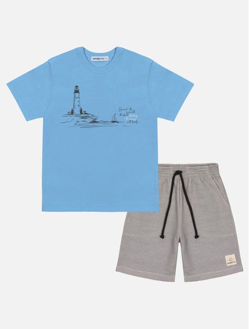 Conjunto Infantil Menino Camiseta Farol E Bermuda Azul Divertto