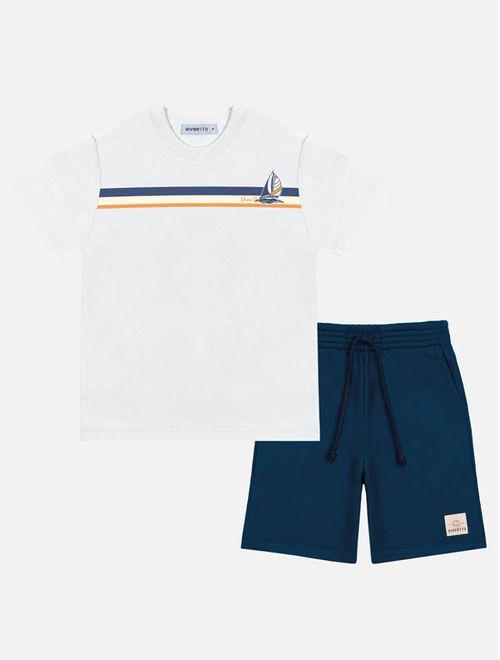 Conjunto Infantil Menino Camiseta Barco E Bermuda Branco Divertto