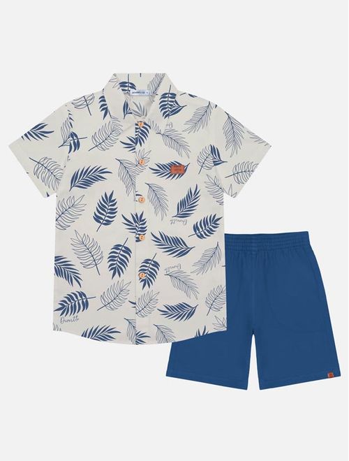 Conjunto Infantil Menino Camisa Folhas E Bermuda Azul Divertto