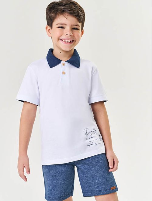 Conjunto Infantil Menino Camisa Polo E Bermuda Azul Marinho Divertto