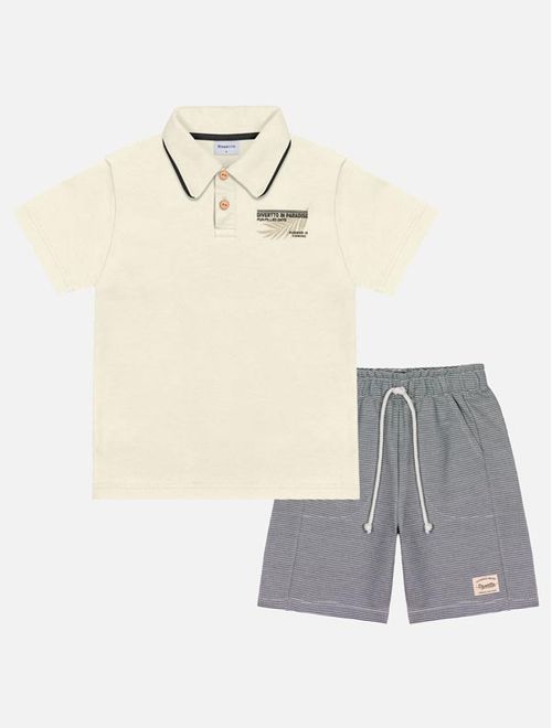 Conjunto Infantil Menino Camiseta E Bermuda Branco E Camel Divertto