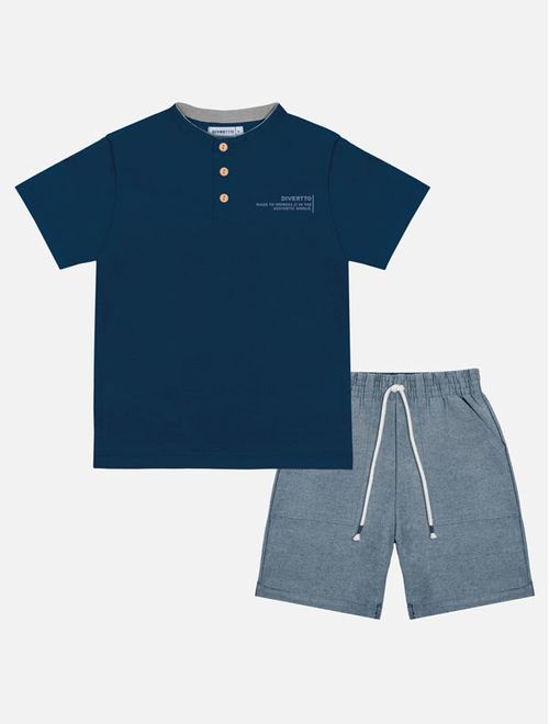 Conjunto Infantil Menino Camiseta E Bermuda Azul Marinho Divertto