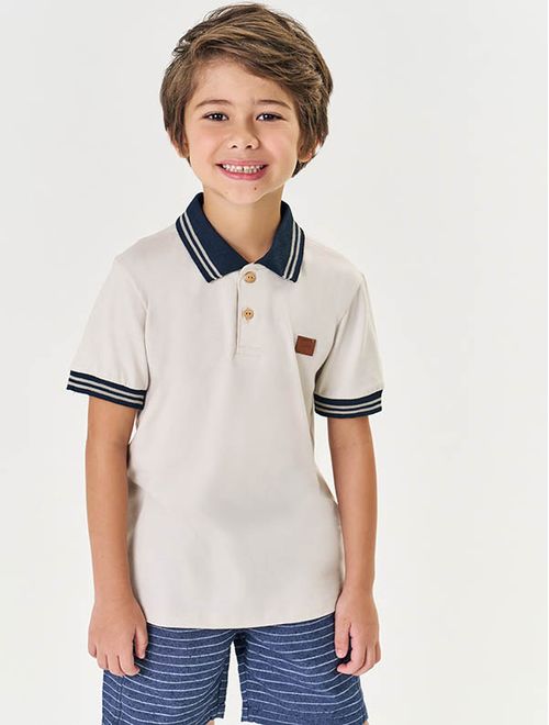 Conjunto Infantil Menino Camisa Polo E Bermuda Listrada Bege Divertto