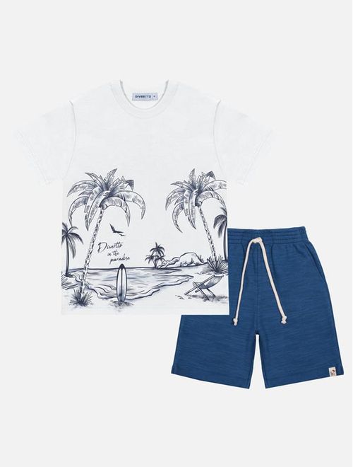 Conjunto Infantil Menino Camiseta E Bermuda Praia Branco Divertto