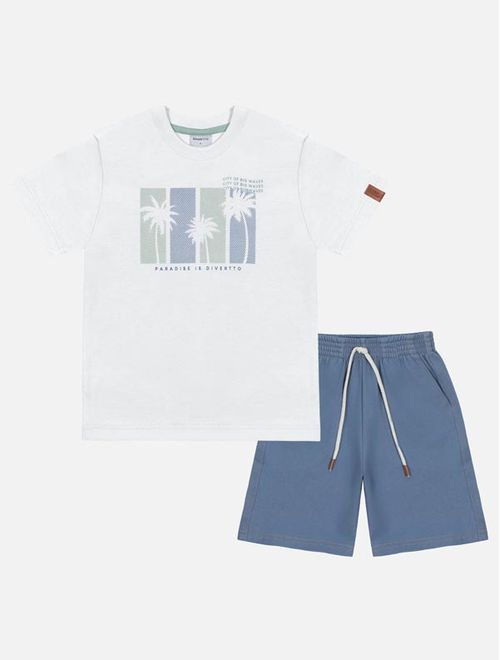 Conjunto Infantil Menino Camiseta Coqueiro E Bermuda Branco Divertto