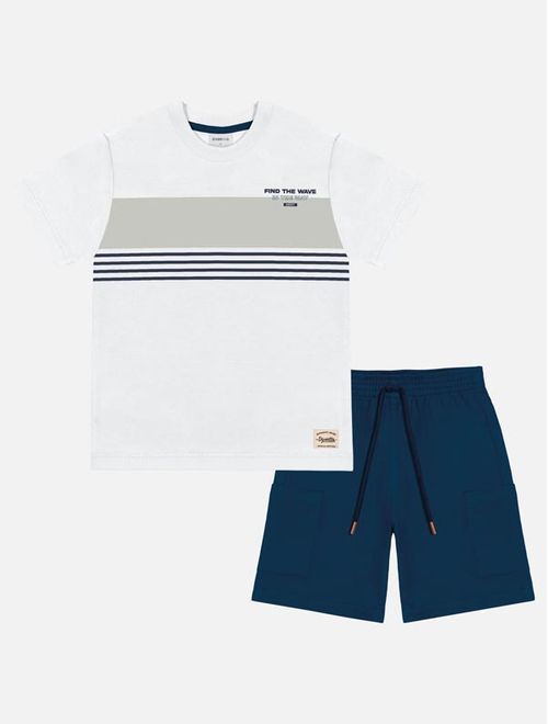 Conjunto Infantil Menino Camiseta Find The Wave E Bermuda Branco Divertto