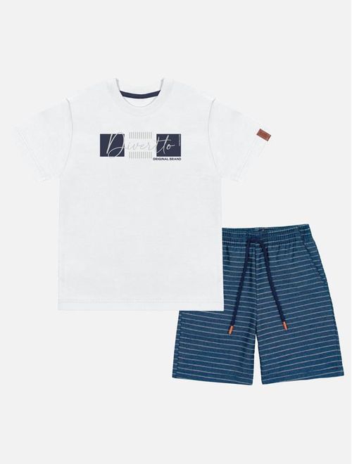 Conjunto Infantil Menino Camiseta E Bermuda Listrada Branco Divertto