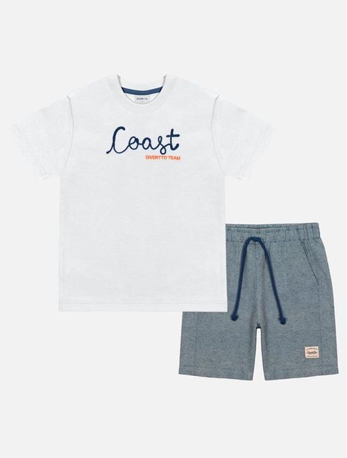 Conjunto Infantil Menino Camiseta Coast E Bermuda Branco Divertto