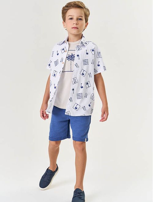 Conjunto Infantil Menino Camiseta, Bermuda E Camisa Praia Azul Divertto