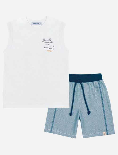 Conjunto Infantil Menino Regata Estampa Costas E Bermuda Branco Divertto