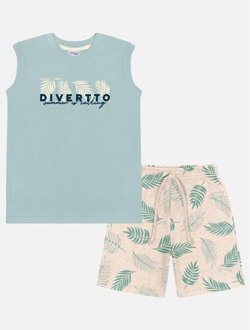 Conjunto Infantil Menino Regata E Bermuda Folhas Verde Divertto