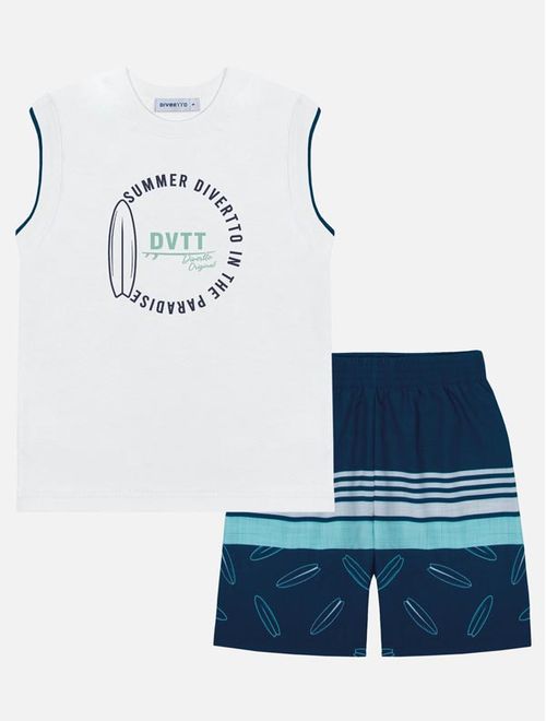 Conjunto Infantil Menino Regata E Bermuda Summer Branco Divertto