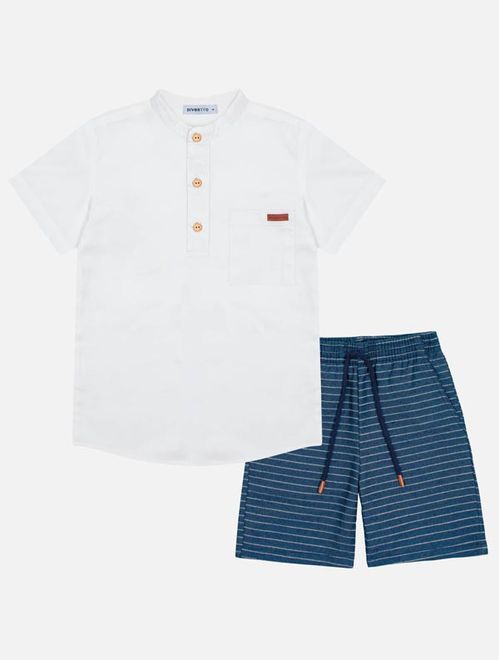 Conjunto Infantil Menino Camisa E Bermuda Listrada Branco Divertto