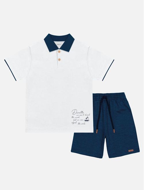 Conjunto Infantil Menino Camisa Polo E Bermuda Azul Marinho Divertto