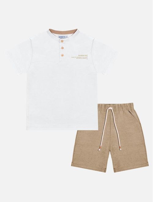 Conjunto Infantil Menino Camiseta E Bermuda Branco E Camel Divertto