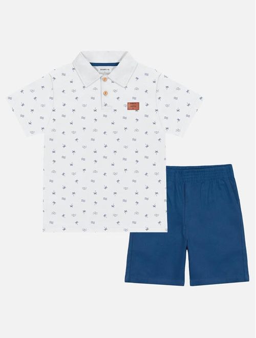 Conjunto Infantil Menino Camisa Polo E Bermuda Branco E Azul Divertto