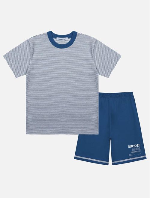 Pijama Infantil Menino Camiseta E Bermuda Snooze Azul Divertto