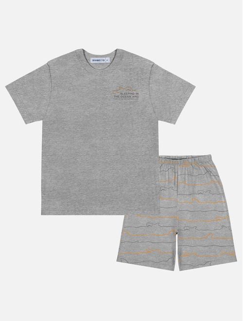 Pijama Infantil Menino Camiseta E Bermuda Tubarão Mescla Divertto