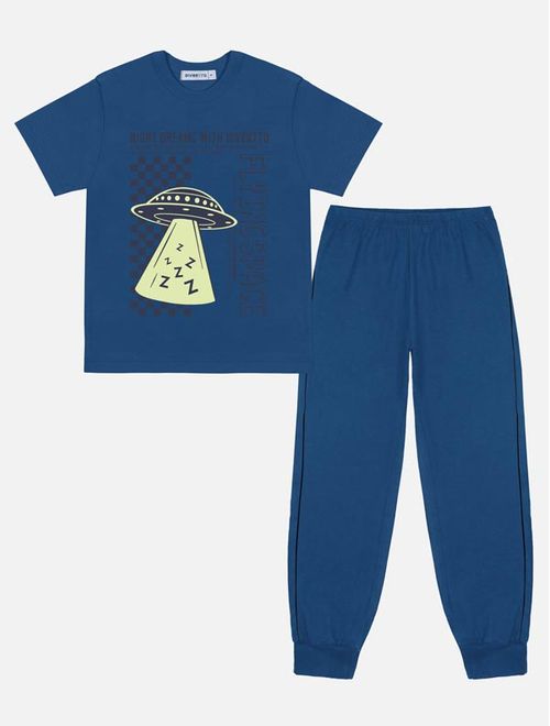 Pijama Infantil Menino Camiseta E Bermuda Brilha No Escuro Azul Divertto