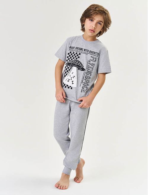 Pijama Infantil Menino Camiseta E Bermuda Brilha No Escuro Mescla Divertto