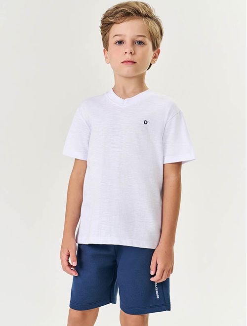 Camiseta Infantil Menino Básica Decote V Azul Divertto