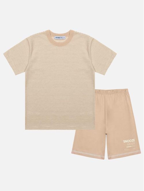 Pijama Infantil Menino Camiseta E Bermuda Snooze Bege Divertto