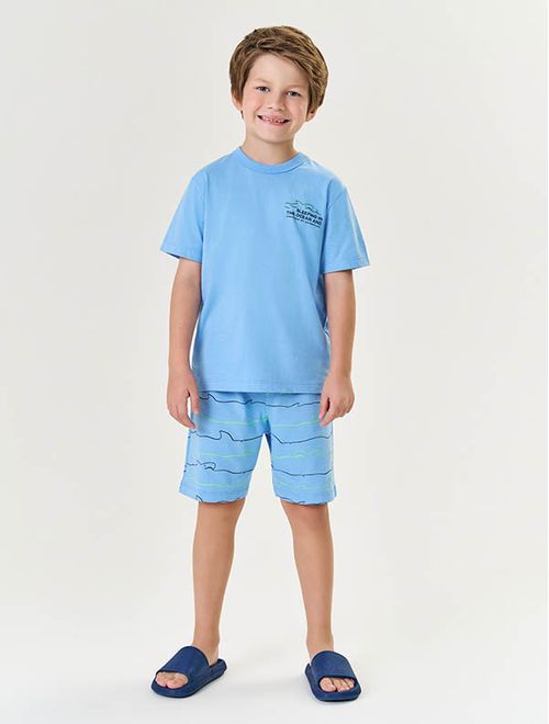 Pijama Infantil Menino Camiseta E Bermuda Tubarão Mescla Divertto