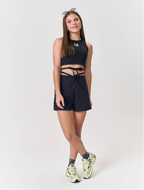 Conjunto Teen Feminino Regata E Short Em Lastex Preto Dway