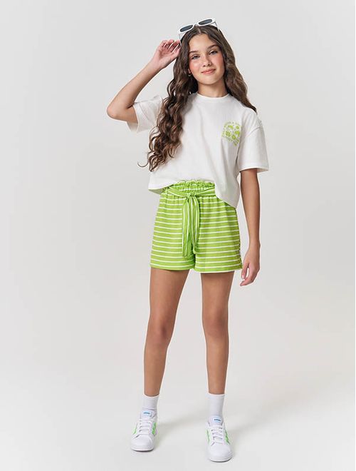 Conjunto Teen Feminino Blusa Boxy E Short Listrado Verde Dway