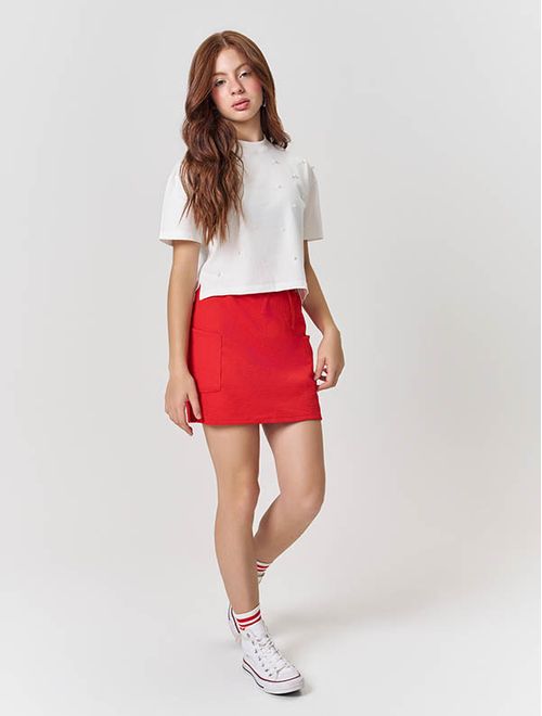 Short-Saia Clochard Teen Feminino Vermelho Dway