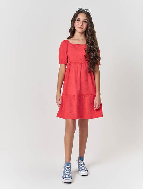 Vestido Teen Feminino Com Abertura Vermelho Dway