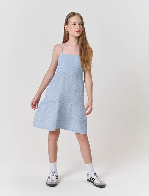 Vestido Teen Feminino Listrado Azul Dway