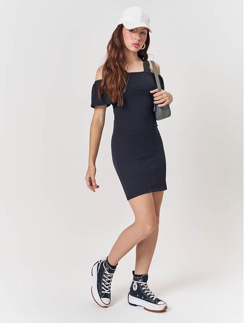 Vestido Teen Feminino Lastex Preto Dway