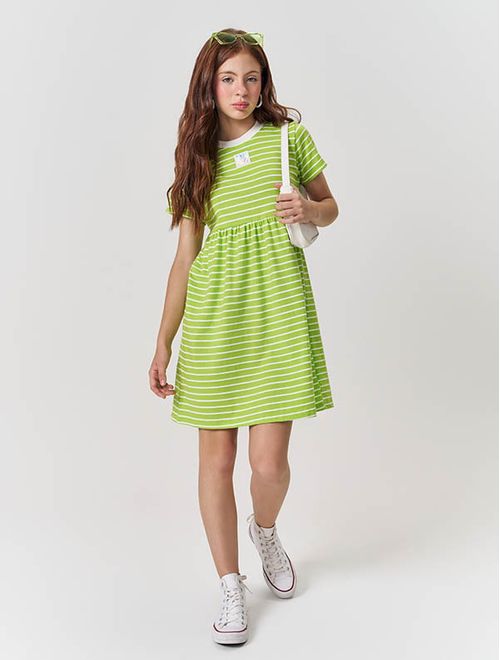 Vestido Teen Feminino Listrado Verde Dway