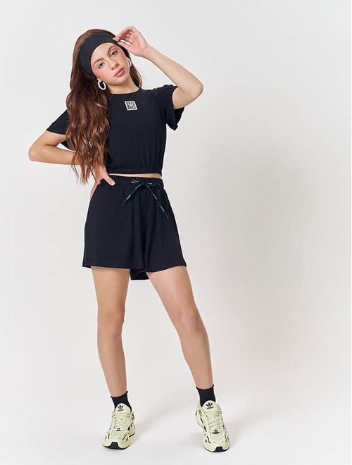 Conjunto Teen Feminino Blusa Cropped E Short Preto Dway