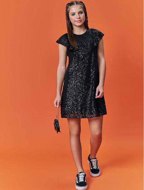 Vestido Teen Feminino Em Paetê Preto Dway