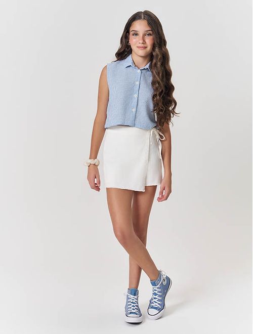 Camisa Cropped Teen Feminino Listrado Azul Dway