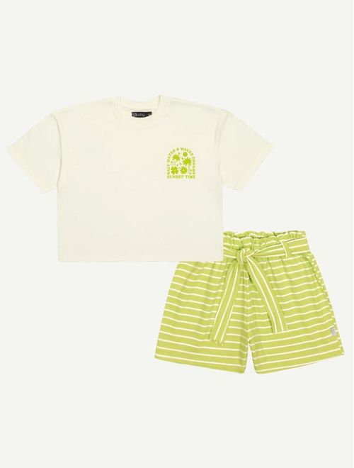 Conjunto Teen Feminino Blusa Boxy E Short Listrado Verde Dway